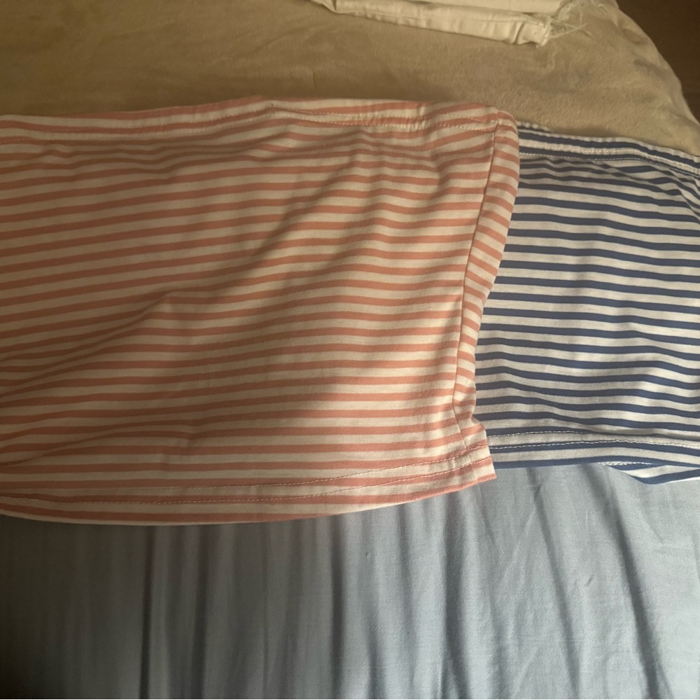 SHEIN EZwear 2pcs Women's Casual Pink/ Blue And White Striped Tube Top Set